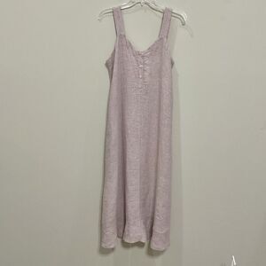 FLAX 100% Linen Dress Cottagecore Lagenlook Sleeveless Sundress Sz S Pink Plaid